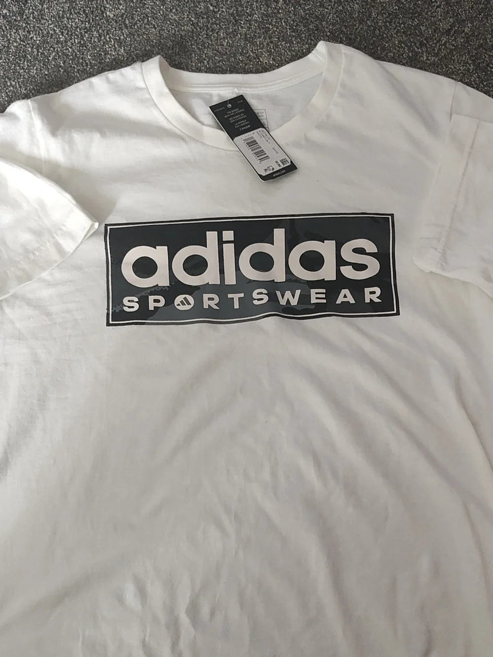 adidas White Short Sleeve Sportswear Logo Tee with Black Graphic